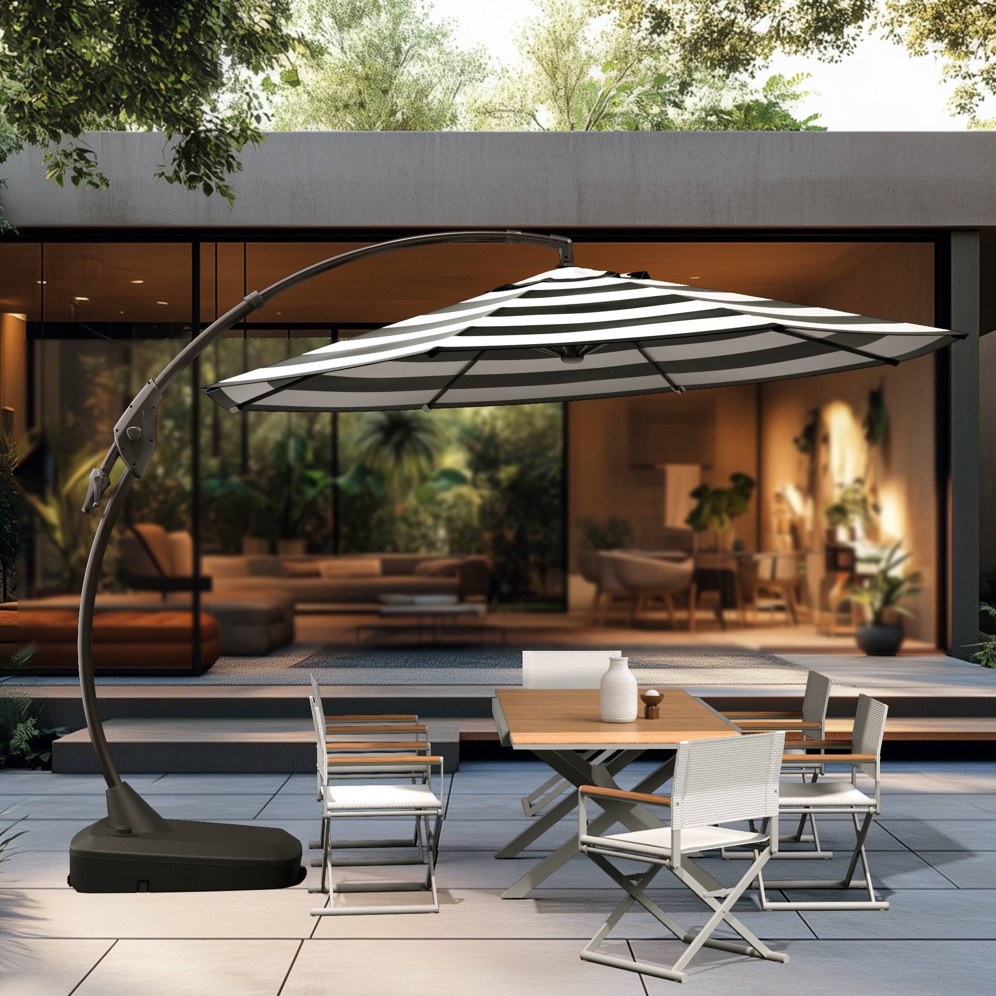GRANDPATIO 12 ft Deluxe Aluminium Patio Umbrella with Base, Large Offset Outdoor Umbrella, Navy Blue