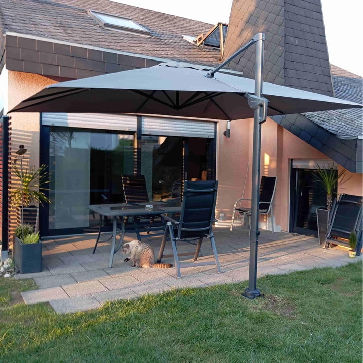 PURPLE LEAF 10' X 13' Rectangle Cantilever Umbrella with Base Outdoor Large Aluminum Patio Umbrella with 3-Year Fade Resistance Recycled Fabric and 360-degree Rotation for Deck Pool, Graphite Grey