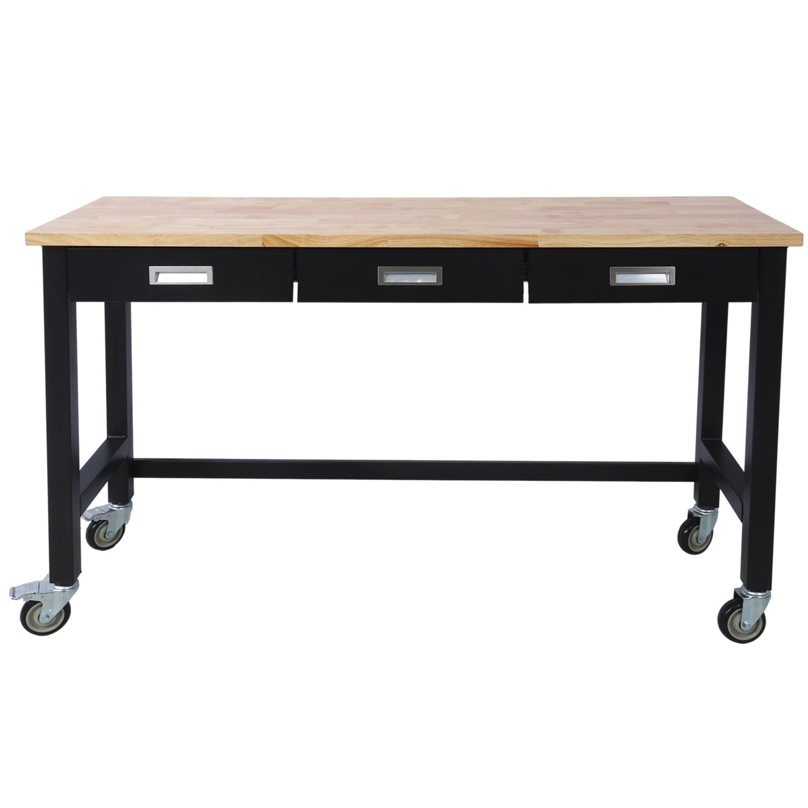 Office Desks 60in Work Bench, Workbench with Drawer Storage, Heavy Duty Bamboo Wood Work Table with Wheels for Garage Home Office,Wooden Office Desks