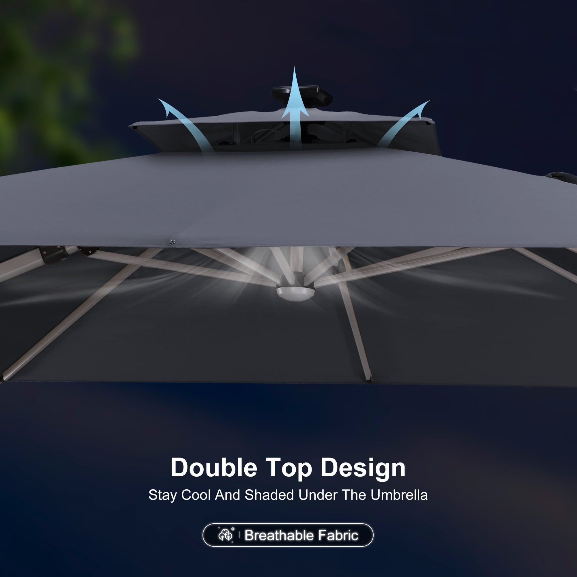 PURPLE LEAF 9 x 12FT Deluxe Rectangle Solar Powered LED Patio Umbrella with Base, Large Offset Cantilever Umbrella with 360° Rotation, Navy Blue