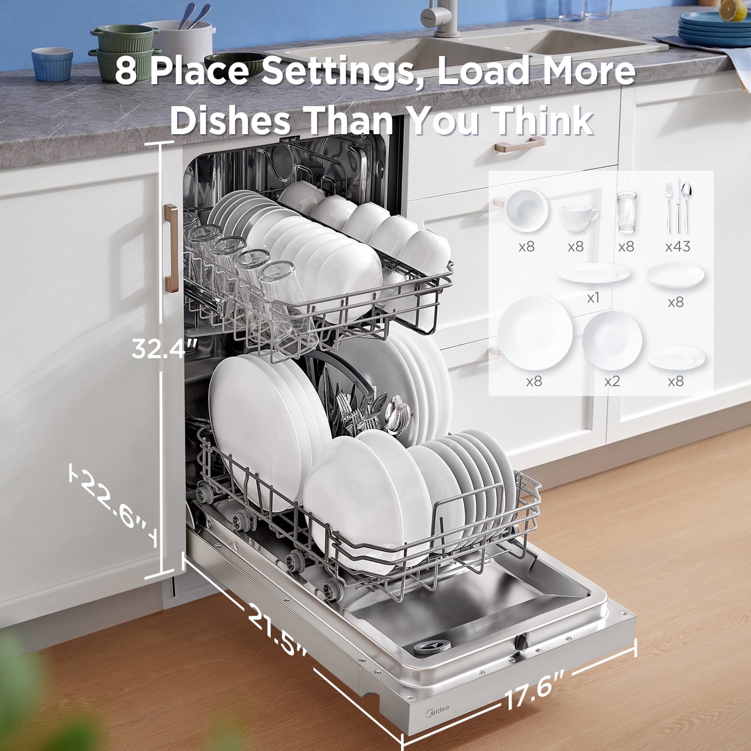 Midea Compact 18-Inch Built-In Dishwasher Stainless