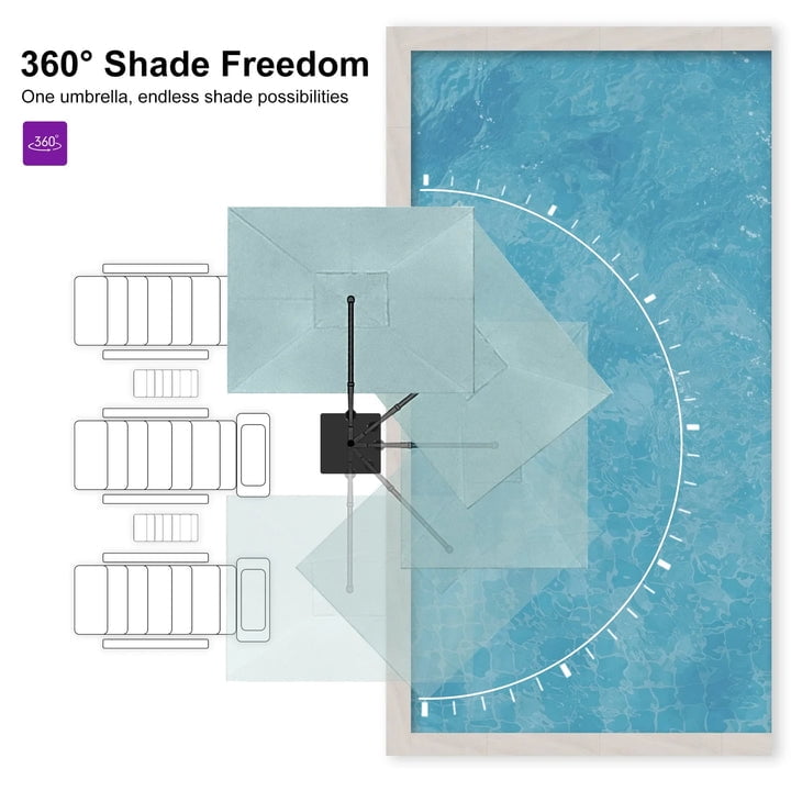 PURPLE LEAF 10' X 13' Rectangle Cantilever Umbrella with Base Outdoor Large Aluminum Patio Umbrella with 3-Year Fade Resistance Recycled Fabric and 360-degree Rotation for Deck Pool, Graphite Grey