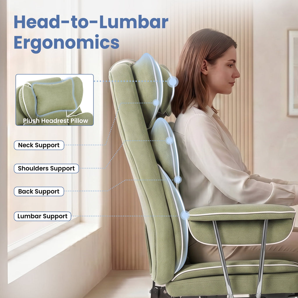 CELTOSS Executive Office Chair 400LBS, High Back Computer Chair with Arms and Footrest, Ergonomic Desk Chair with Lumbar Support, 90–135° Reclining Office Chairs for Home Work, Fabric Blue