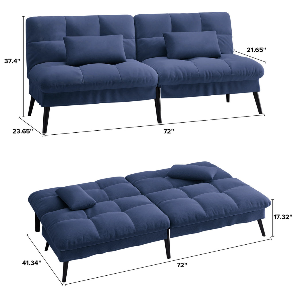 CloudRest Pro 72 Modern Convertible Futon Sofa Bed, Upholstered Futon Couch with 5 Adjustable Backrest Angles,Suitable for Apartment,Living Room,Black