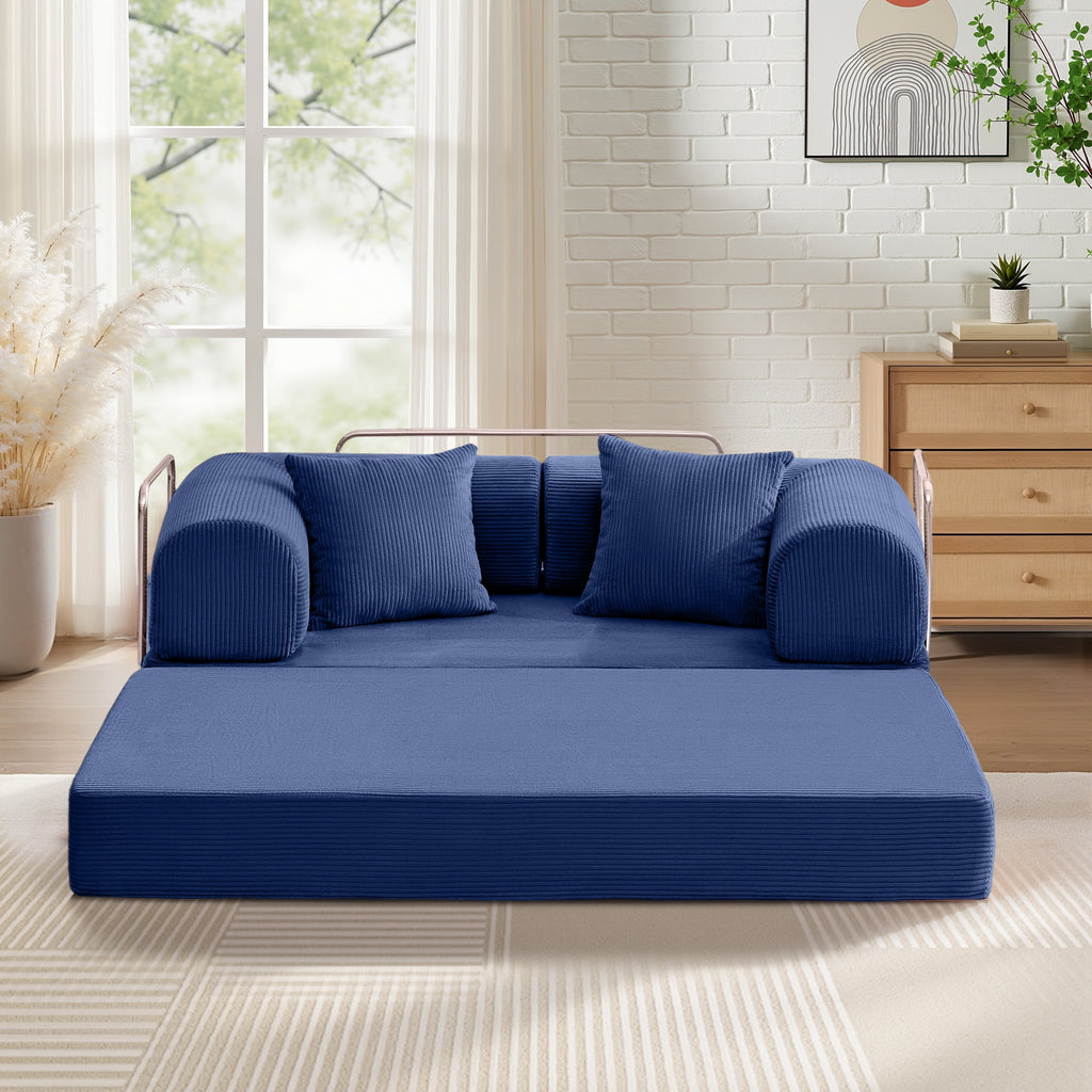 COOLHUT 63 W Combination Sofa, High Rebound Density Foam Sofa Couch, Two Forms Floor Couch Three Seats Sofa Bed for Living Room, Bedroom, Green
