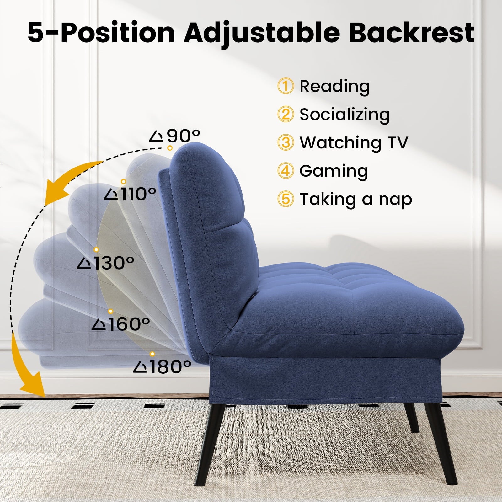 CloudRest Pro 72 Modern Convertible Futon Sofa Bed, Upholstered Futon Couch with 5 Adjustable Backrest Angles,Suitable for Apartment,Living Room,Black