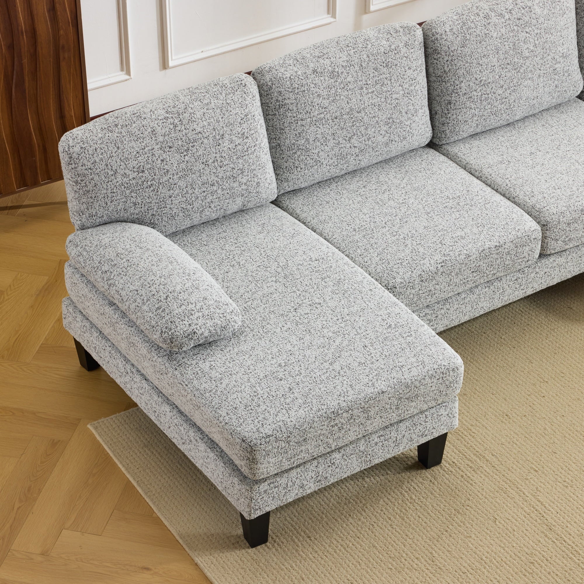 Ktaxon U-Shaped Sectional Sofa Set with Chaise, 4-Seater Blended Chenille Couch for Living Room, Apartment, Easy Assembly Khaki