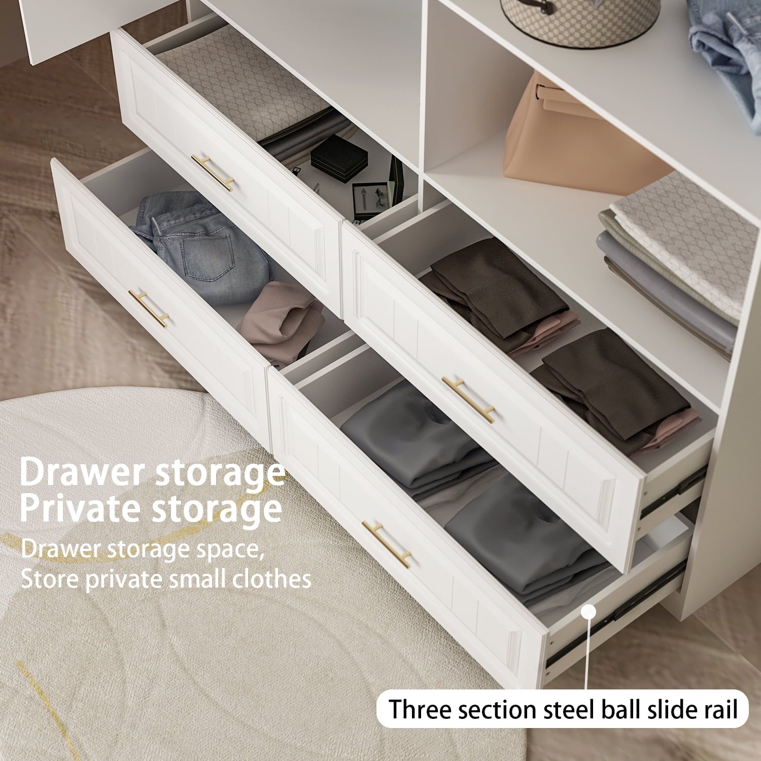 OxyLife 2 Door Wardrobe Armoire, White Closet Storage Organizer with Drawers and Shelves