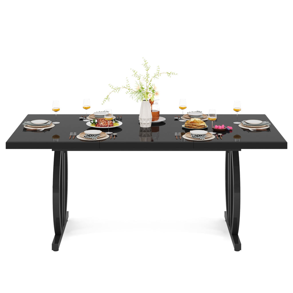 Fnova 63 Modern Dining Table for 6-8 People, Rectangular Kitchen Table with Sturdy Metal Frame, Dinner Table for Dining Room, Kitchen, Living Room, Home Office, Apartment