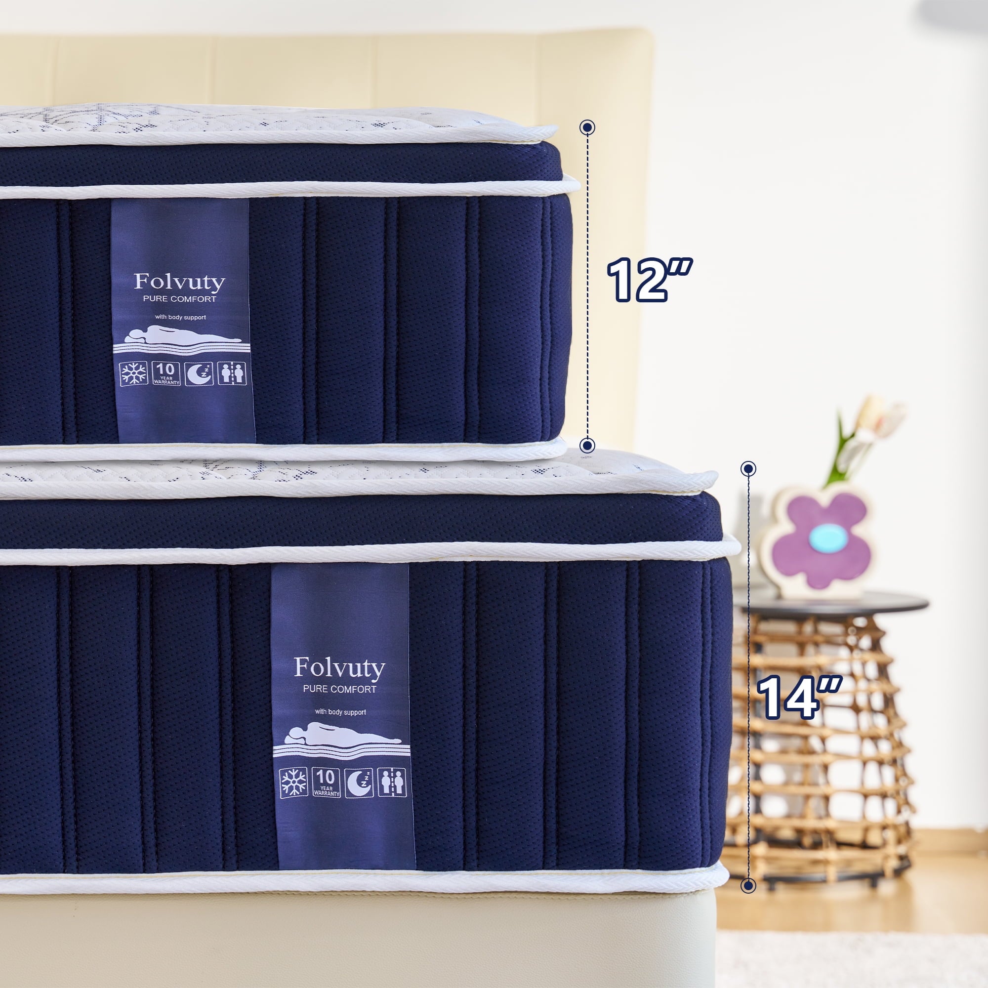 FOLVUTY Queen Mattress 14 inch Hybrid Mattress Cooling Gel Memory Foam Mattress with Chill-Touch Fabric Top in a Box,Pressure Relief,CertiPUR-US