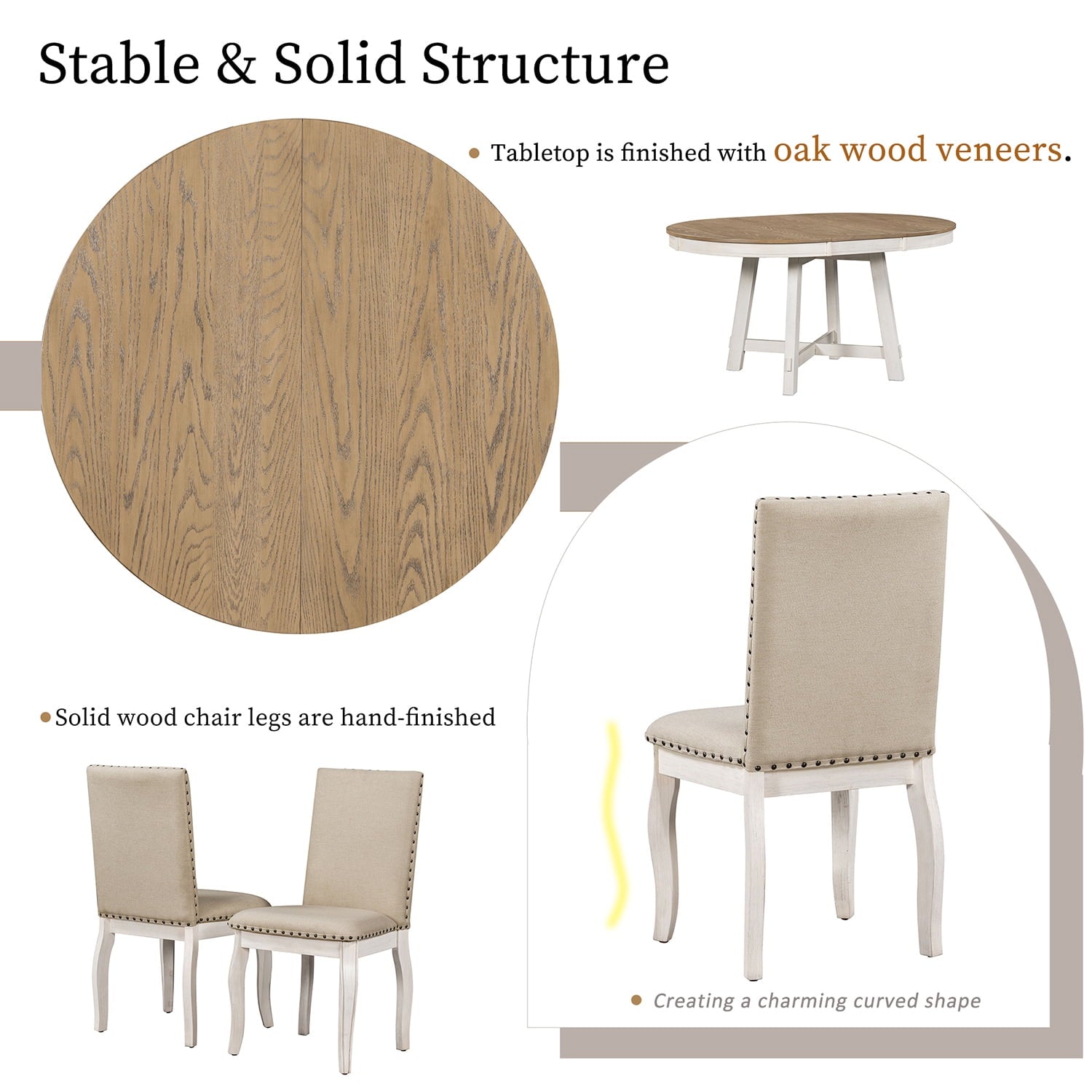 Harper & Bright Designs Extendable Dining Table Set for 4 Upholstered Chairs Functional Retro Style Table for Dining Room Kitchen, Natural Wood Wash