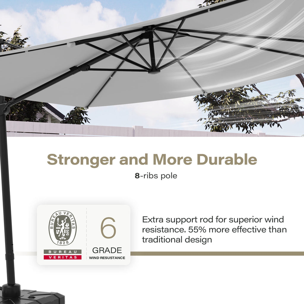 LAUSAINT HOME Outdoor Patio Umbrella, 10 Feet Large Cantilever Windproof Offset Umbrella with 360-degree Rotation for Backyard,Pool,Lawn,Deck,Gray