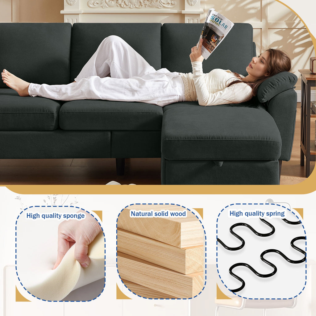 Jarenie 80 Convertible Sectional Sofa, Small L Shaped 3 Seat Couch with Reversible Storage Chaise, Modern Polyester Fabric Sofa Couches for Living Room, Apartment and Small Space, Beige