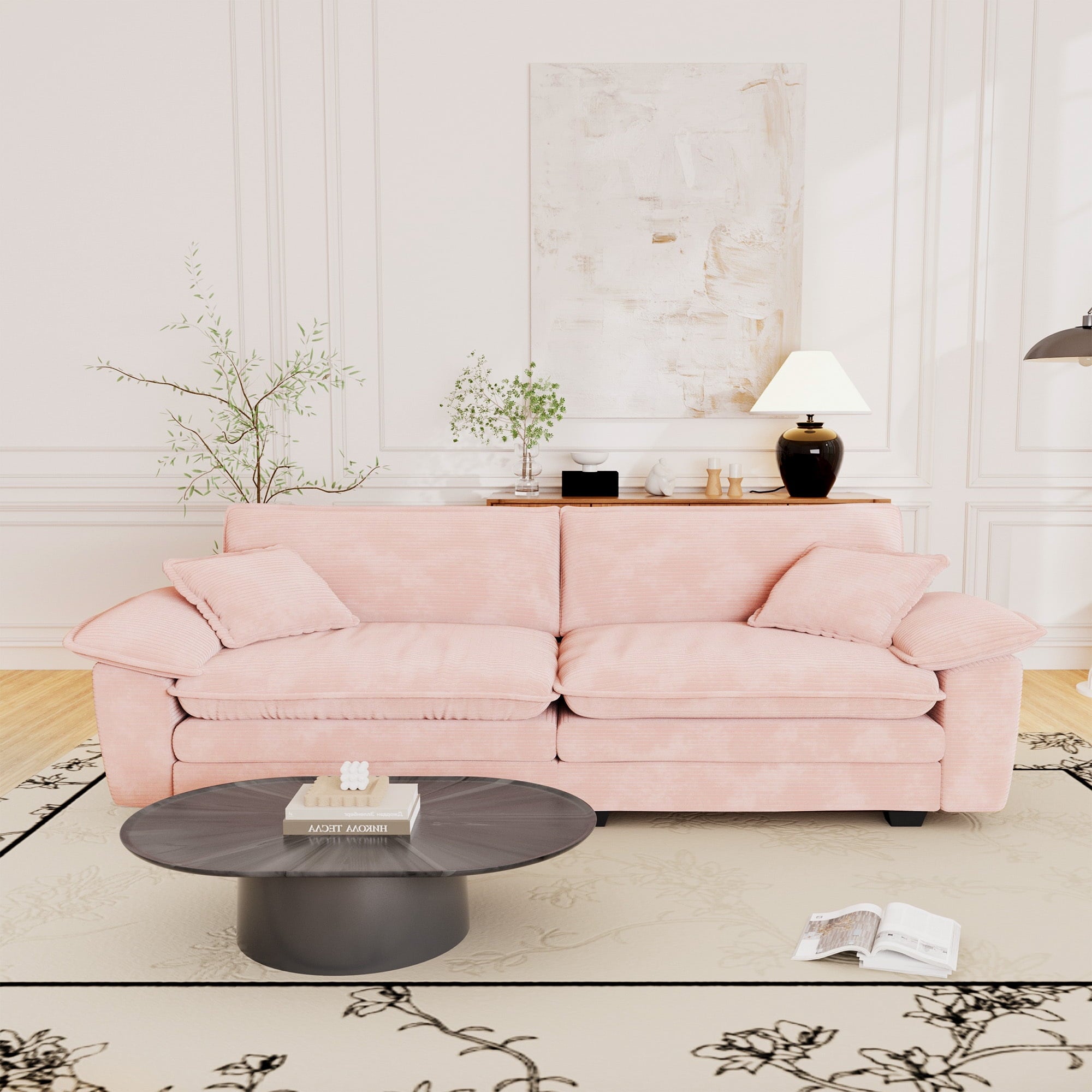 Muumblus 80.5 Corduroy Loveseat Sofa, Oversized Upholstered 2-Seater Fluffy Cloud Sleeper Couch for Living Room/Apt, Pink