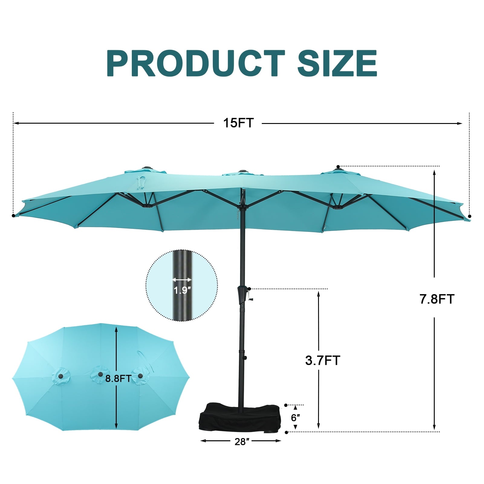 Ainfox 15ft Large Patio Umbrella with Solar Lights, Double-Sided Outdoor Rectangle Table Umbrellas with Sand Bag Base，Beige