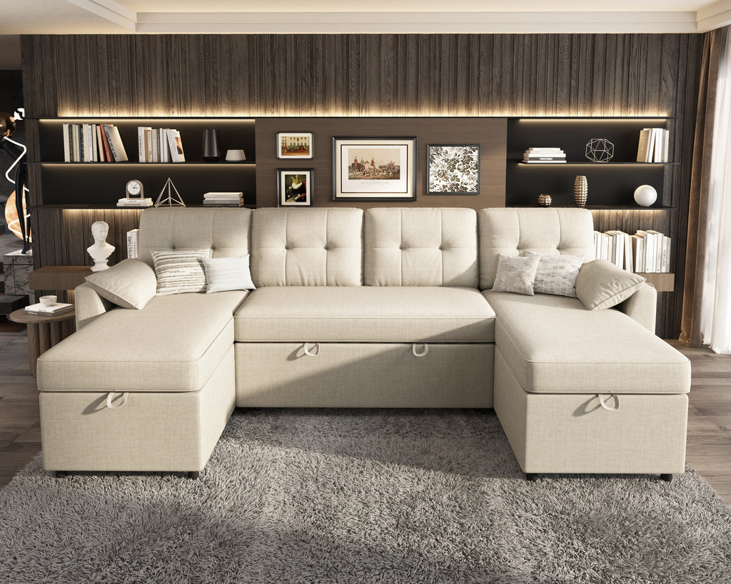 VANACC Sectional Sofa Bed with Storage and Soft Seat ,Reversible Pull Out Couch for Living Room,Gray