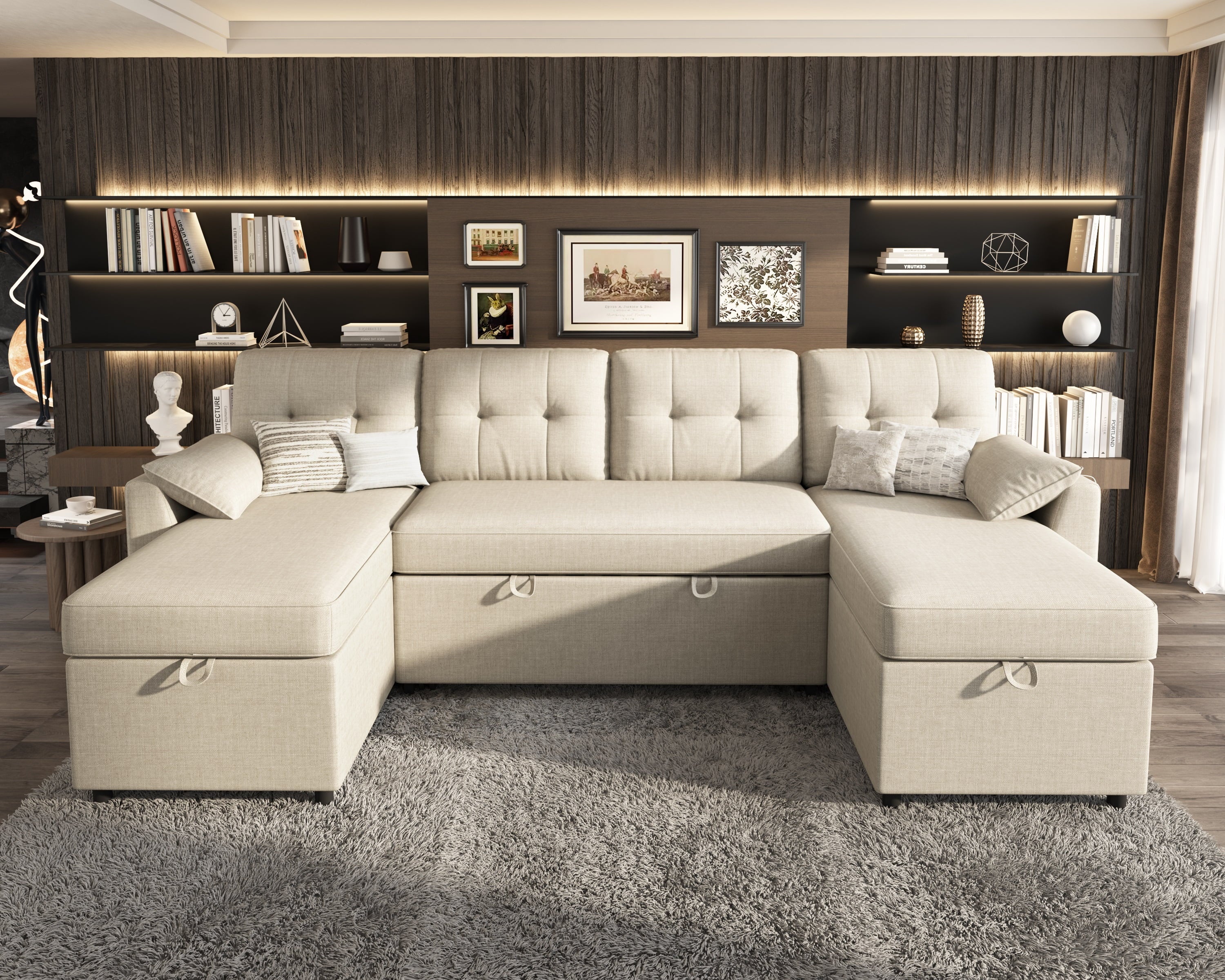 VANACC Sectional Sofa Bed with Storage and Soft Seat ,Reversible Pull Out Couch for Living Room,Gray