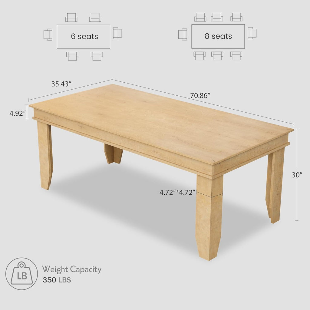 Farmhouse Dining Table for 6-8 People, Versatile Modern Wooden Dinner Table Kitchen Table for Dining Room Conference Room