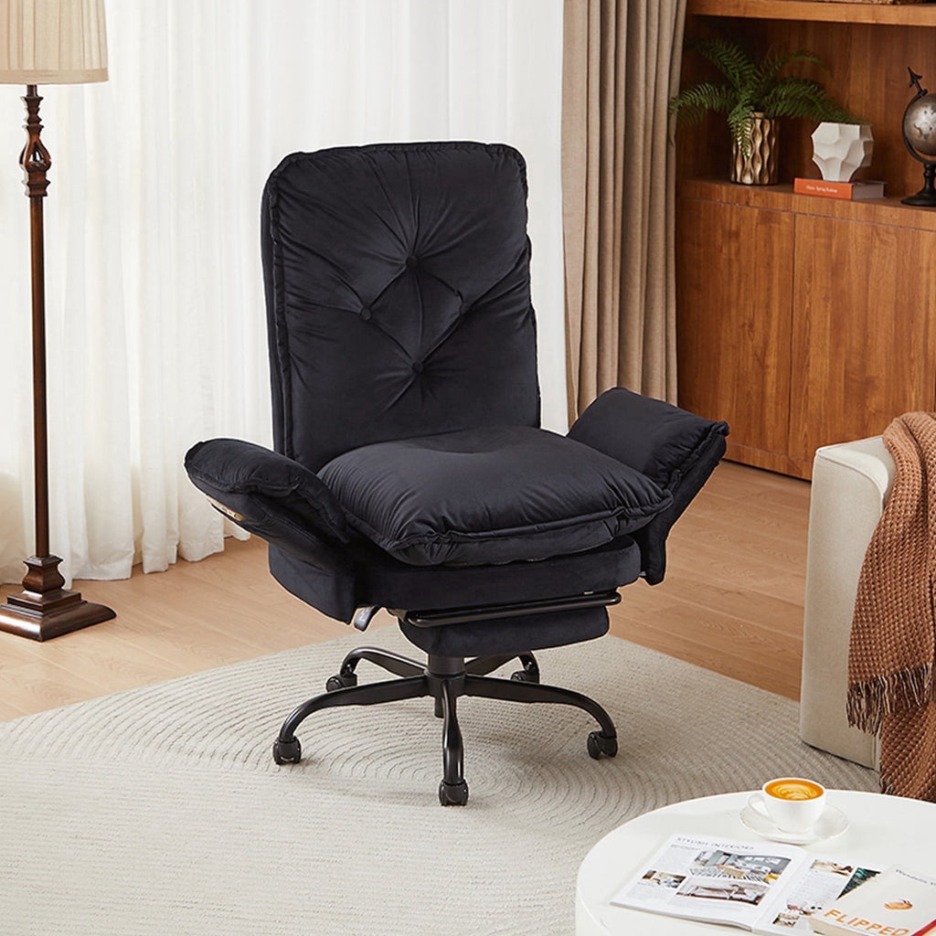 Bestier Big and Tall Executive Office Chair with Flip-up Arms for Adult, Wide Seat Ergonomic Computer Desk Chair,High Back Velvet Comfy Cross-Legged Office Chair with Footrest and Side Pockets, Black