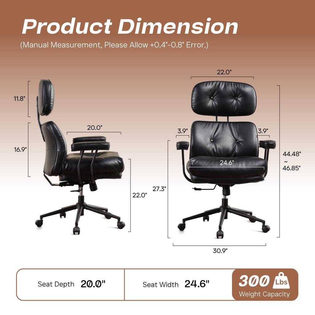 Toject Ergonomic Office Chair, High Back Big Comfy Home Office Chair with Lumbar Support, Mid-Century Modern Computer Executive Office Chair, Brown