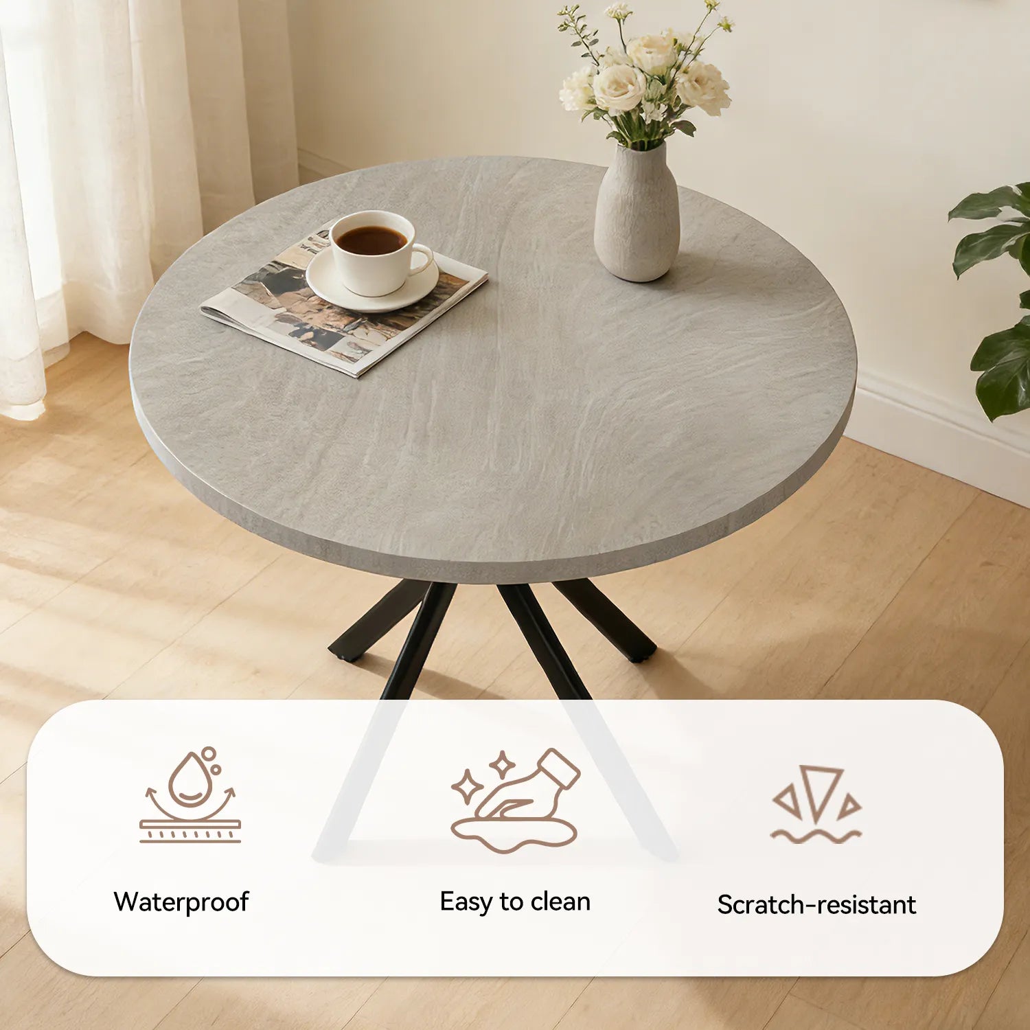 43.5 Round Dining Table for 4, Space Saving Kitchen Table with Metal Legs, Mid Century Modern Dining Table for Dining Living Room Apartment Small Space