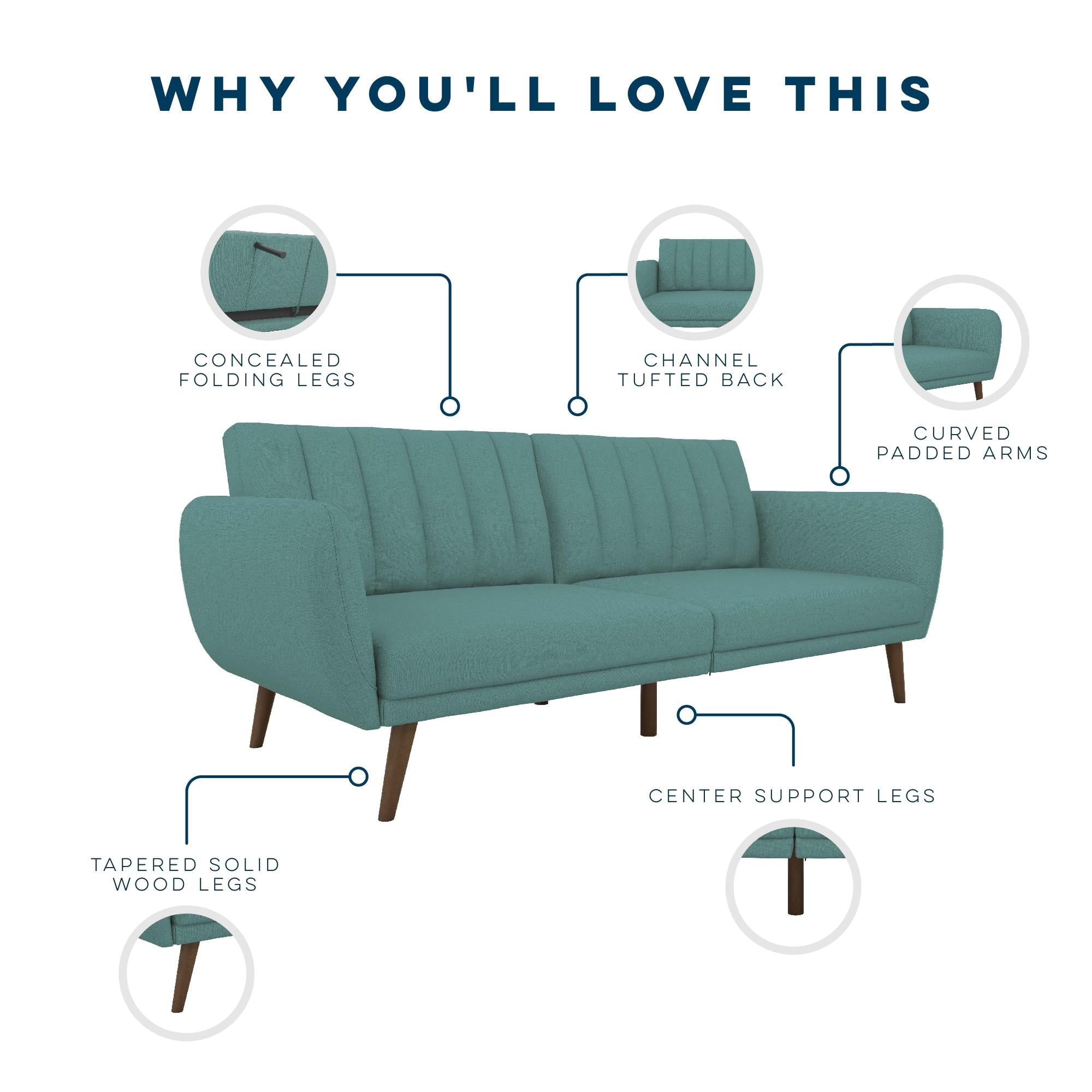 Novogratz Brittany Futon, Blue Linen