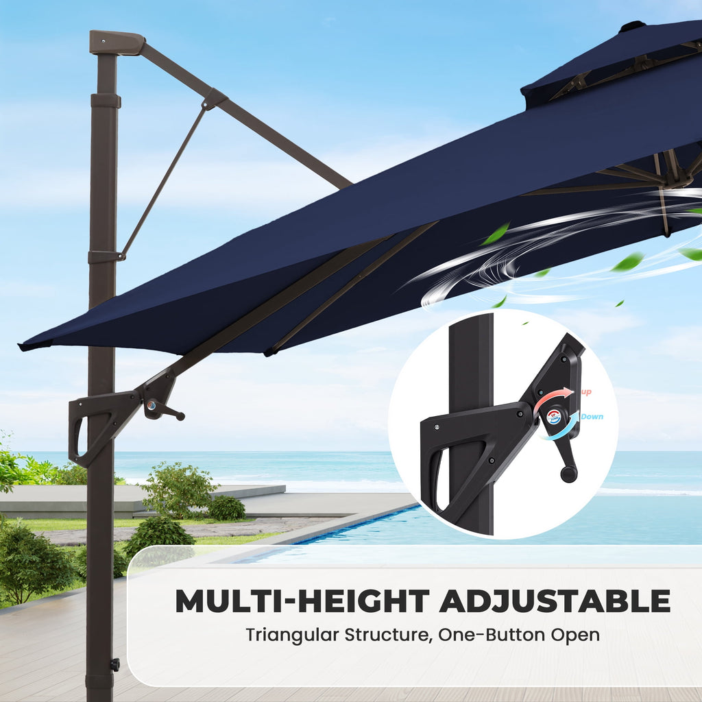FUNDAZE 10x10ft Cantilever Patio Umbrella with Cross Base & Cover, Waterproof UV Resistant for Garden Poolside Cafe & Deck, Beige