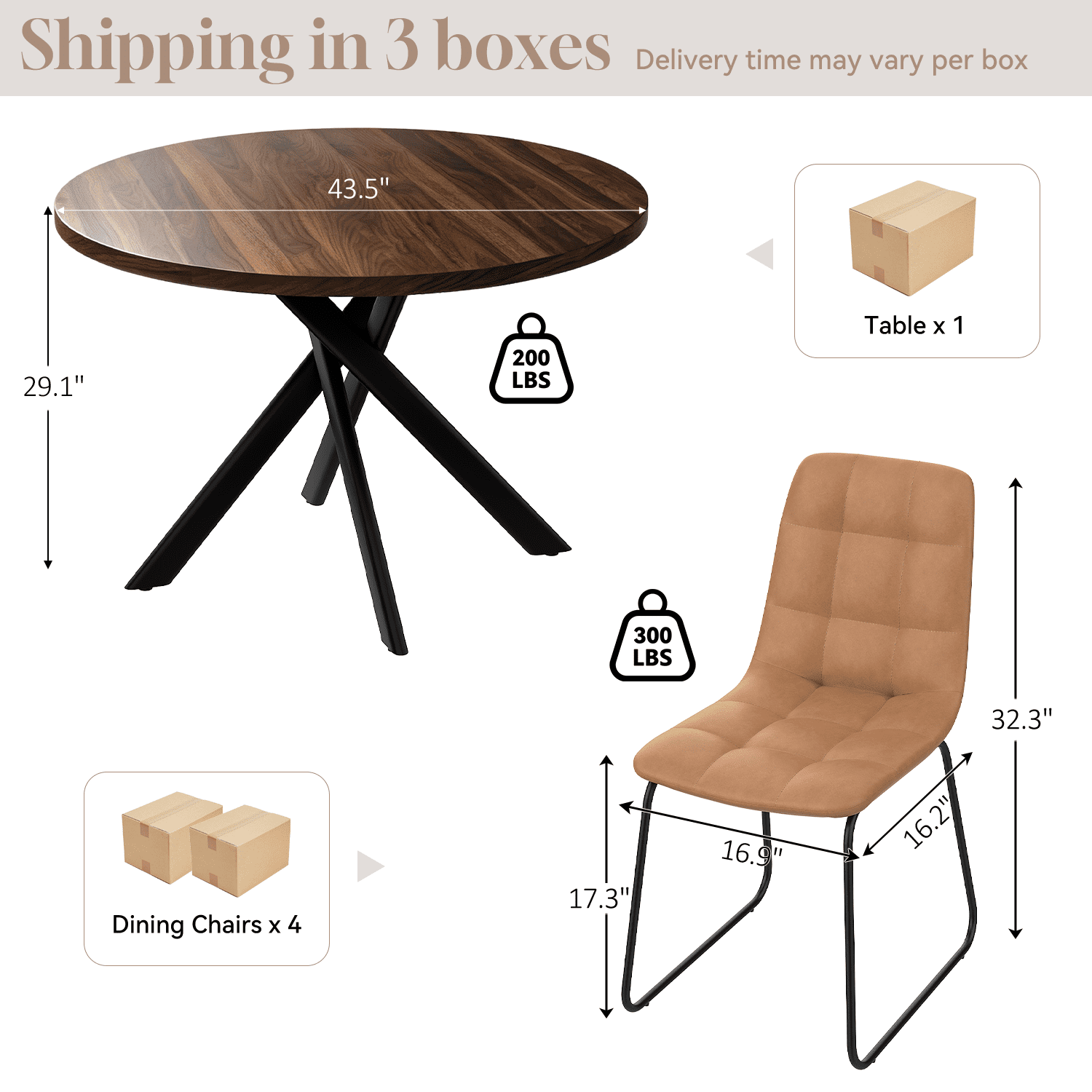 43.5 Round Dining Table for 4, Space Saving Kitchen Table with Metal Legs, Mid Century Modern Dining Table for Dining Living Room Apartment Small Space