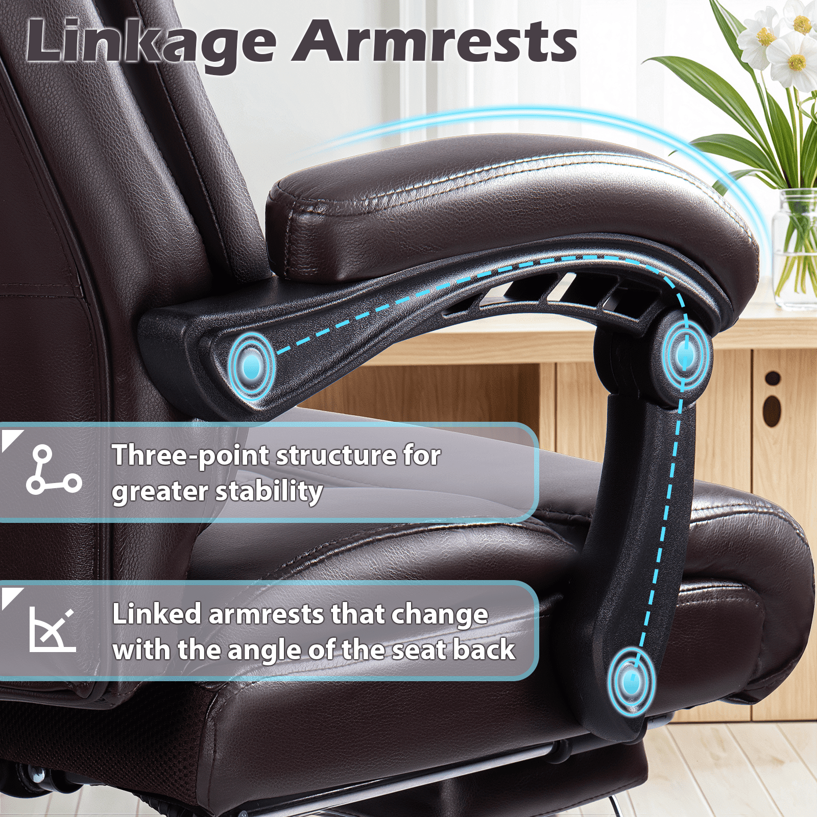 Waleaf Office Chair with Footrest,90-165°Reclining Ergonomic High Back Computer Desk Chair Lumbar Support for Home Office