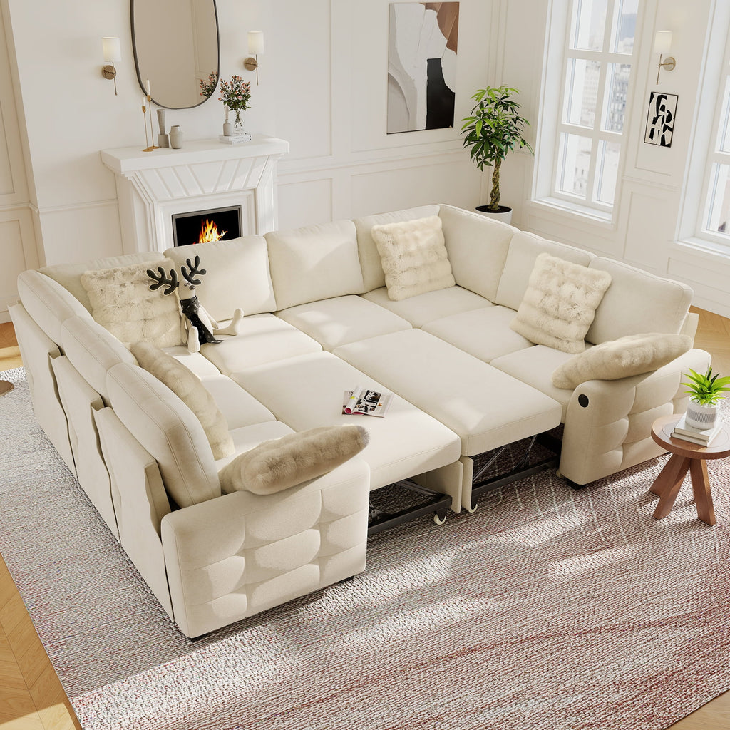 BedLuxury 83 Sectional Sleeper Sofa With Pull Out Bed, Storage Seat & USB Charging, L Shape Modern Couch for Living Room, Corduroy Gray