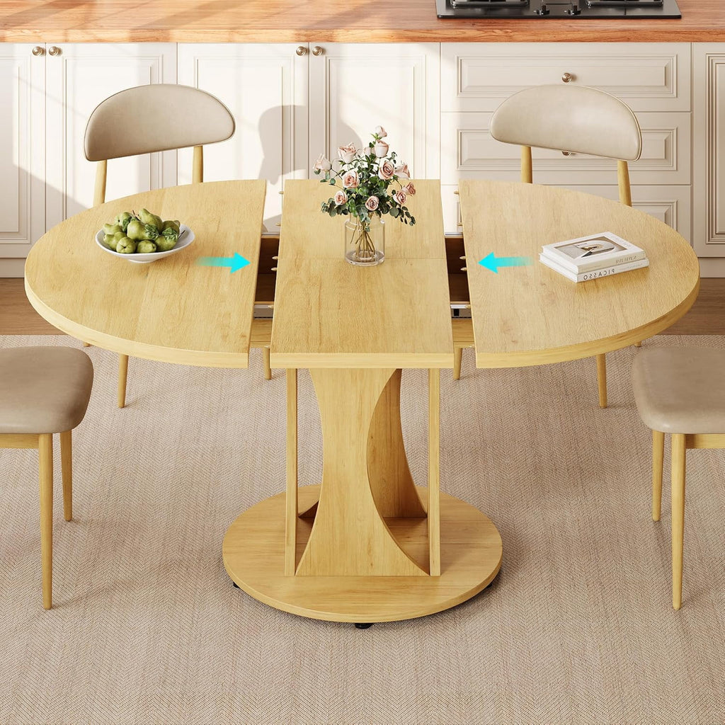 Virans 43.3-59 Extendable Round Dining Table for 6-8,Kitchen Table with MDF,Modern Dinner Table for Dining Rooms,Living Rooms,Walnut