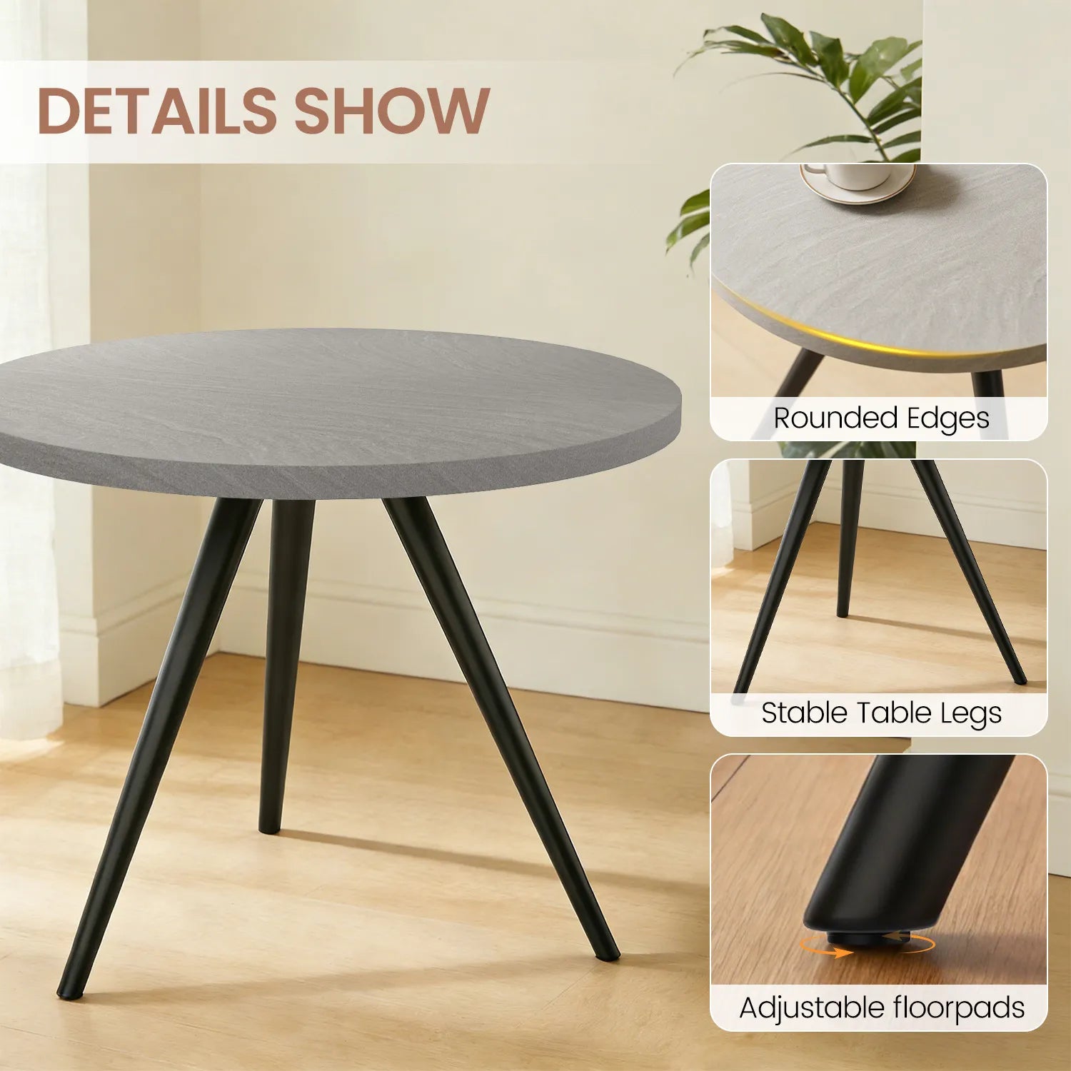 34.8 Round Dining Table for 4 People, Modern Circle Kitchen Table with Metal Legs for Kitchen, Dining Room, Apartment,Gray