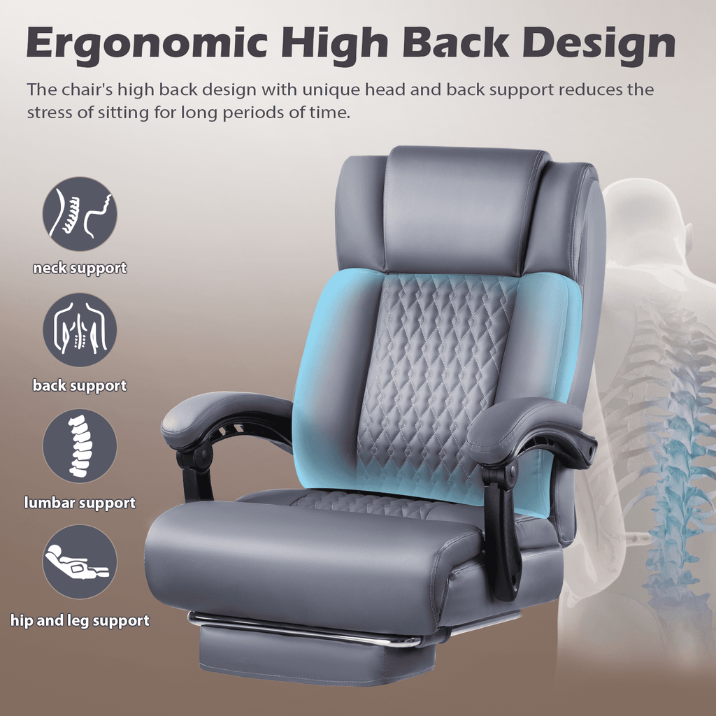 Waleaf Office Chair with Footrest,90-165°Reclining Ergonomic High Back Computer Desk Chair Lumbar Support for Home Office