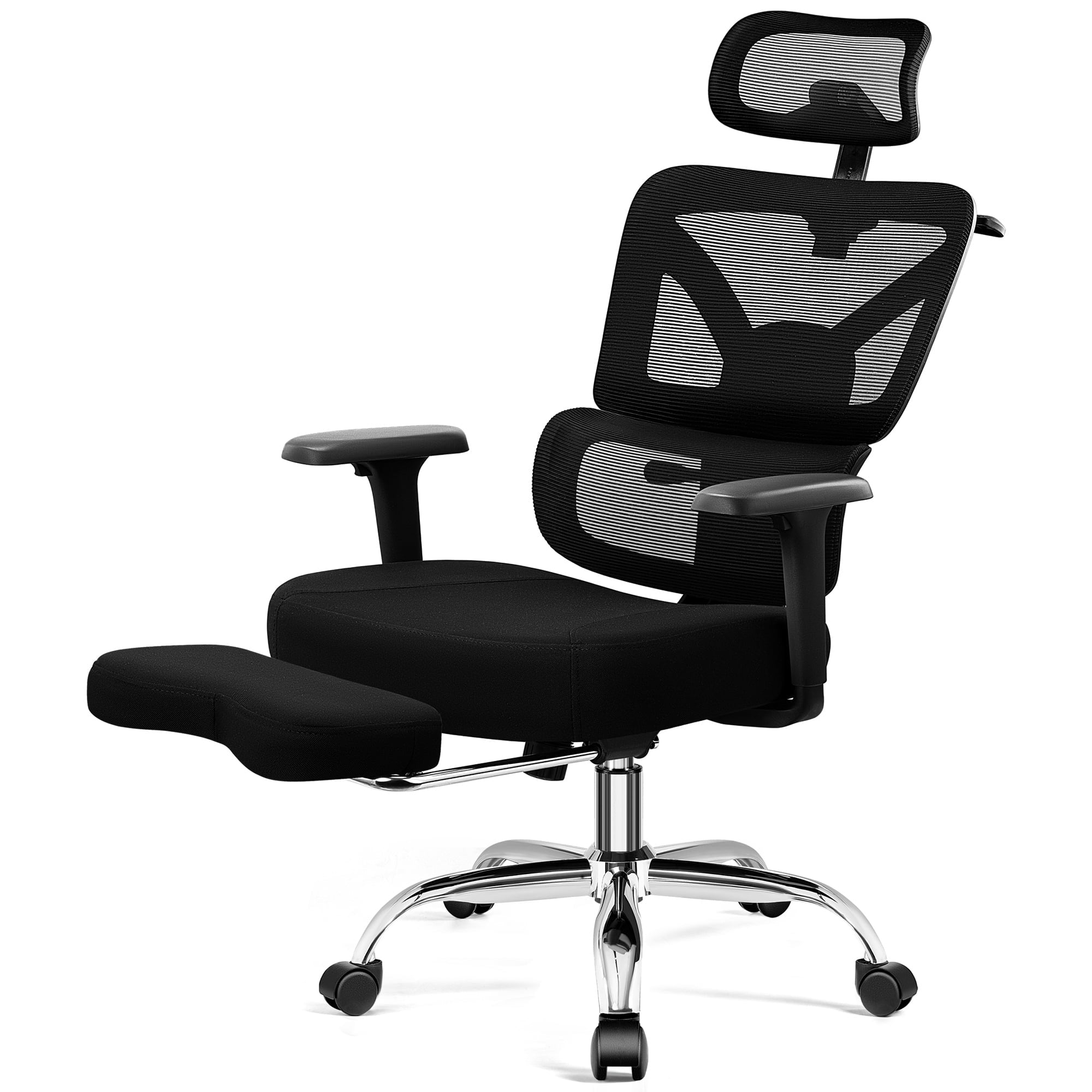 COOLHUT Ergonomic Mesh Office Chair with Footrest, Big and Tall Computer Desk Chair with Adjustable Lumbar Support, Headrest and Armrest, High Back Home Office Chair for Workspace, 300LBS, Black