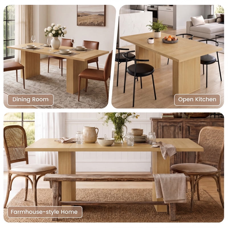 Hawsaiy Dining Table Set for 4, 78 Farmhouse Dining Table with 4 Upholstered Dining Chairs, Large Kitchen Table Set with Modern Shell Back Chairs & Metal Legs for Dining Room(Walnut + Black)