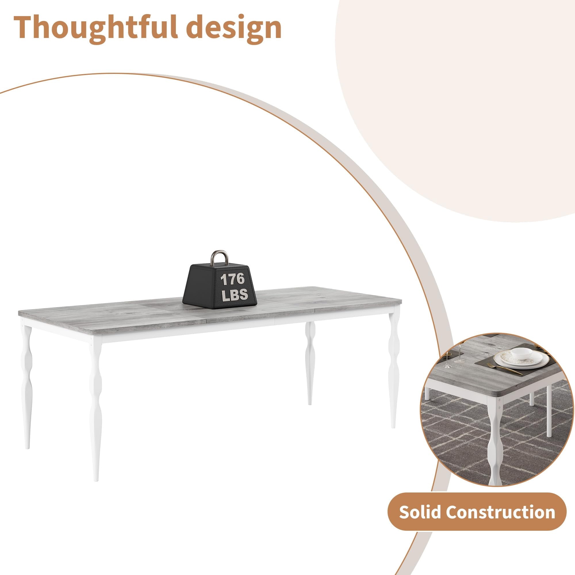 M optimized 78-inch Farmhouse Dining Table for 8, Rustic Rectangular Kitchen Table with Large Tabletop, Long Wooden Dining Room Table with Heavy Duty Legs