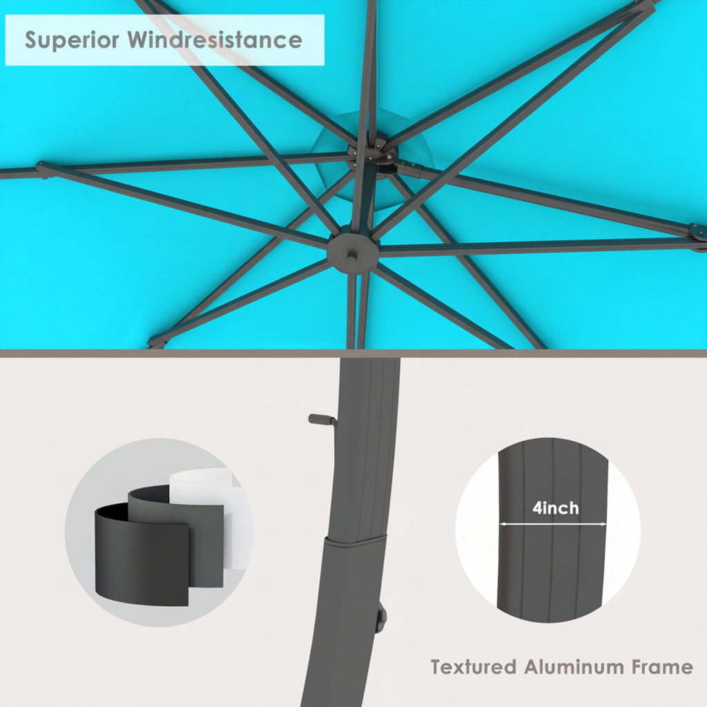 LAZZO 11ft Outdoor Patio Umbrella with Base, Aluminum Offset Cantilever Umbrella for Pool Deck, Champagne