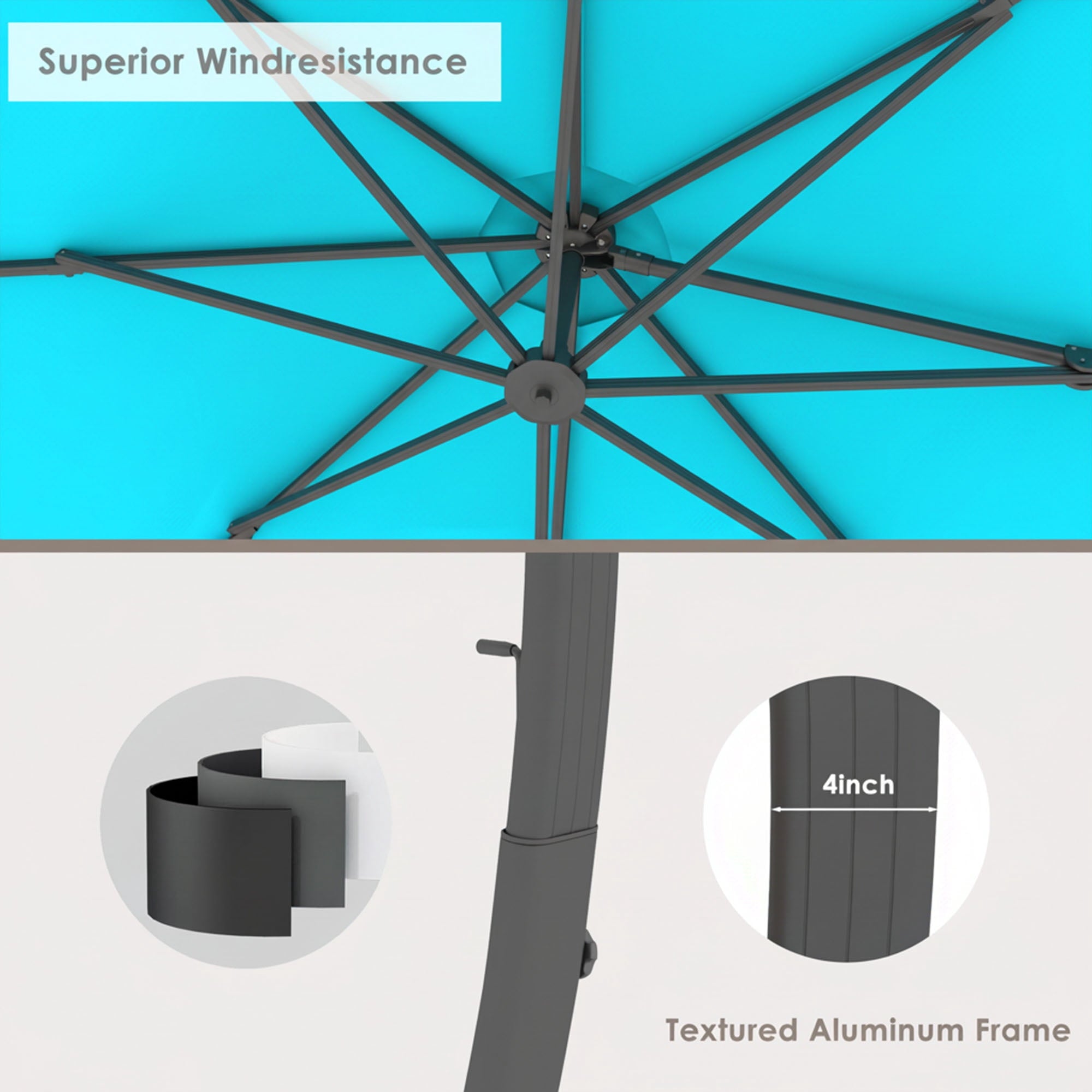 LAZZO 11ft Outdoor Patio Umbrella with Base, Aluminum Offset Cantilever Umbrella for Pool Deck, Champagne
