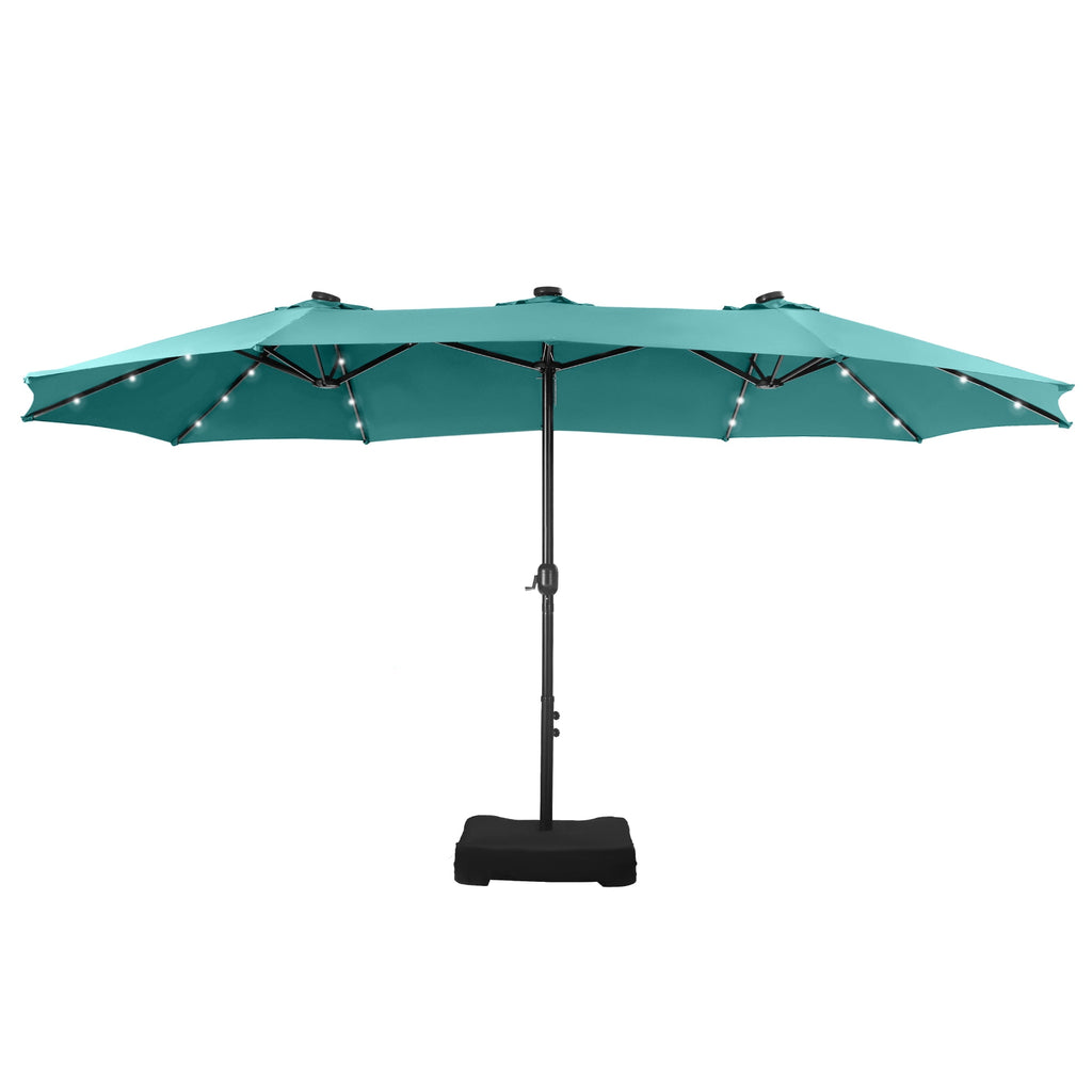 SUMMIT LIVING 15ft Double-Sided Solar Patio Umbrella with Base (Included) Large Outdoor Umbrella with Solar Lights - Beige