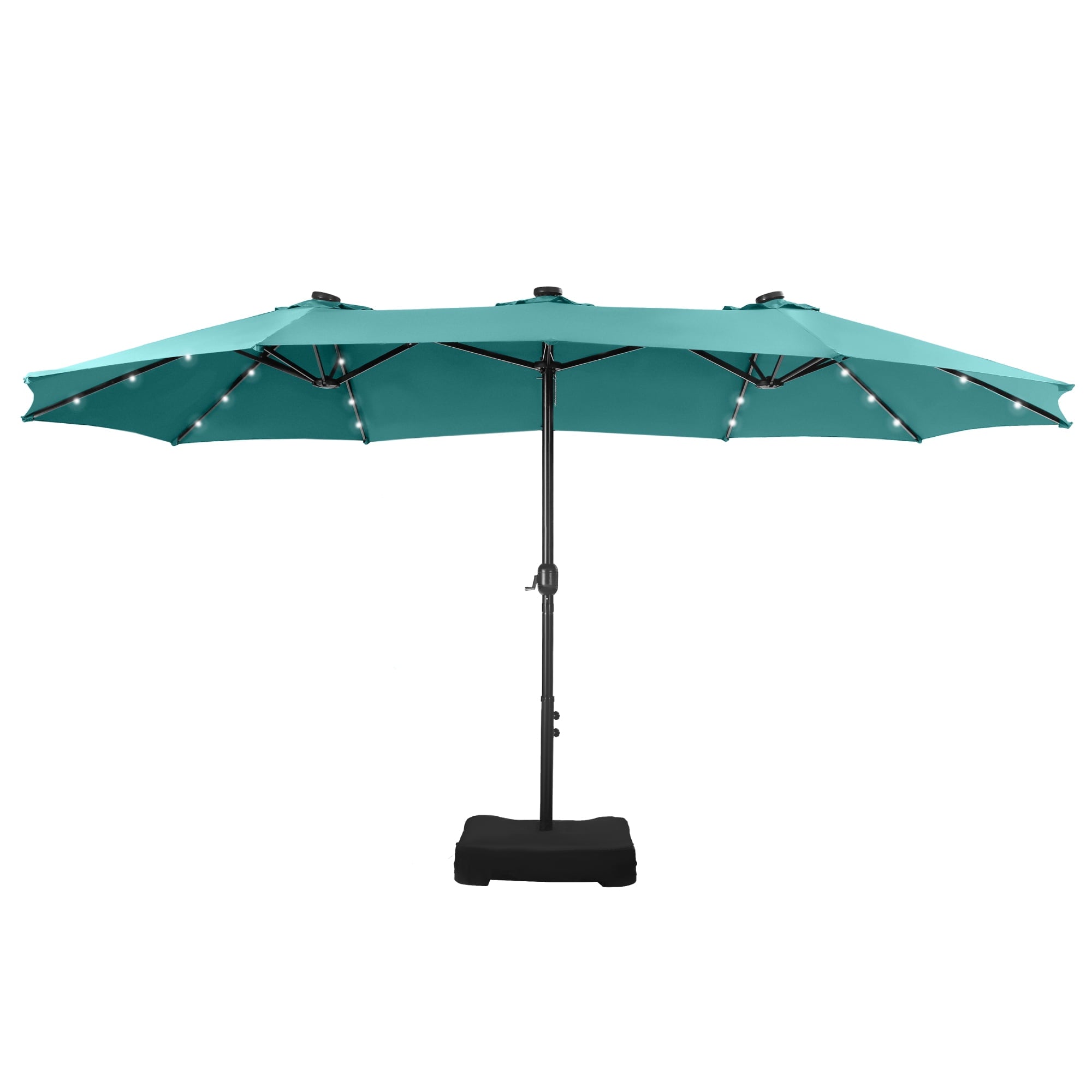 SUMMIT LIVING 15ft Double-Sided Solar Patio Umbrella with Base (Included) Large Outdoor Umbrella with Solar Lights - Beige