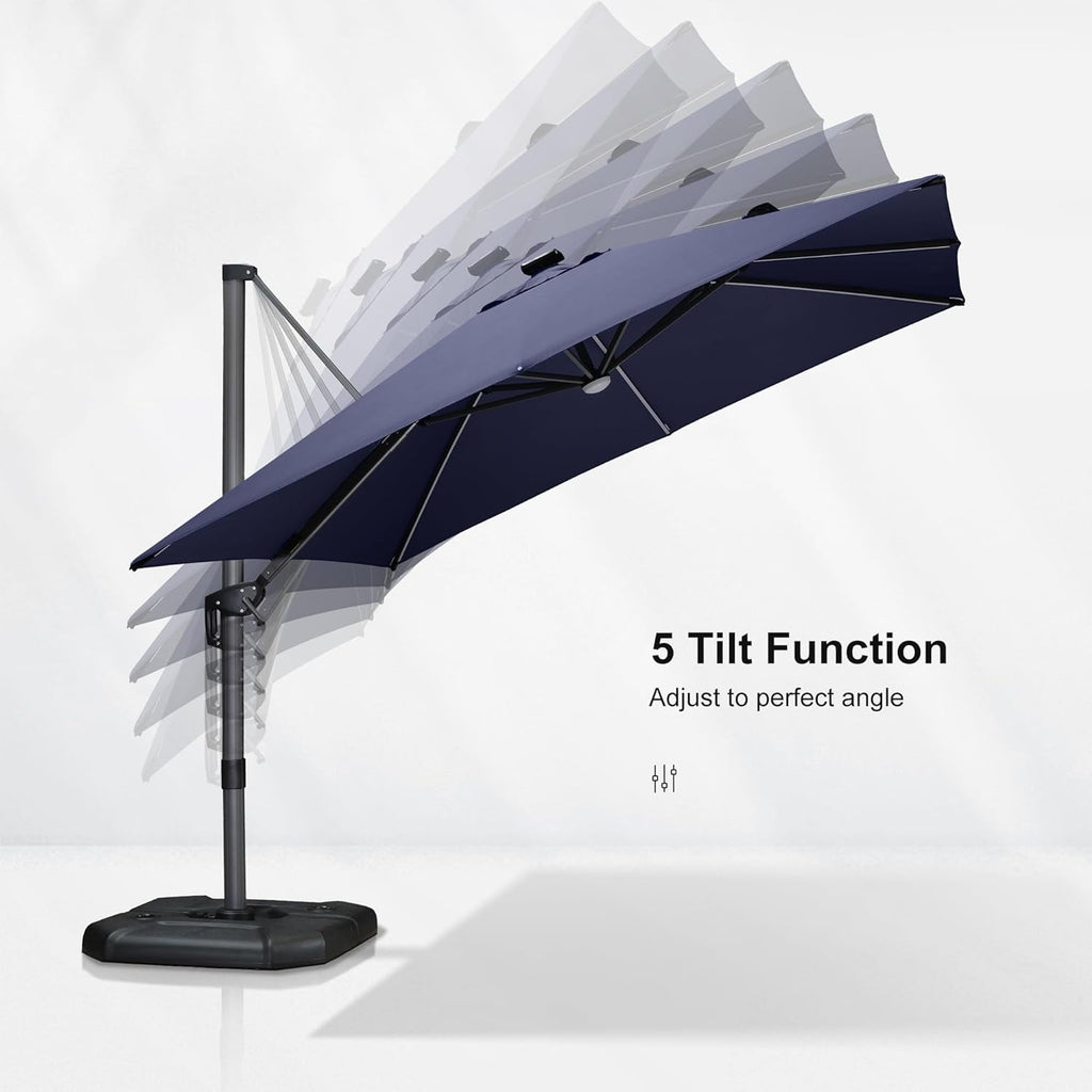 PURPLE LEAF 10x10 Ft Cantilever Umbrella Square Outdoor Patio Umbrella Large Offset Hanging Umbrella Aluminum Umbrella with 360°Rotation Adjustable Garden Pool Umbrella,Gray