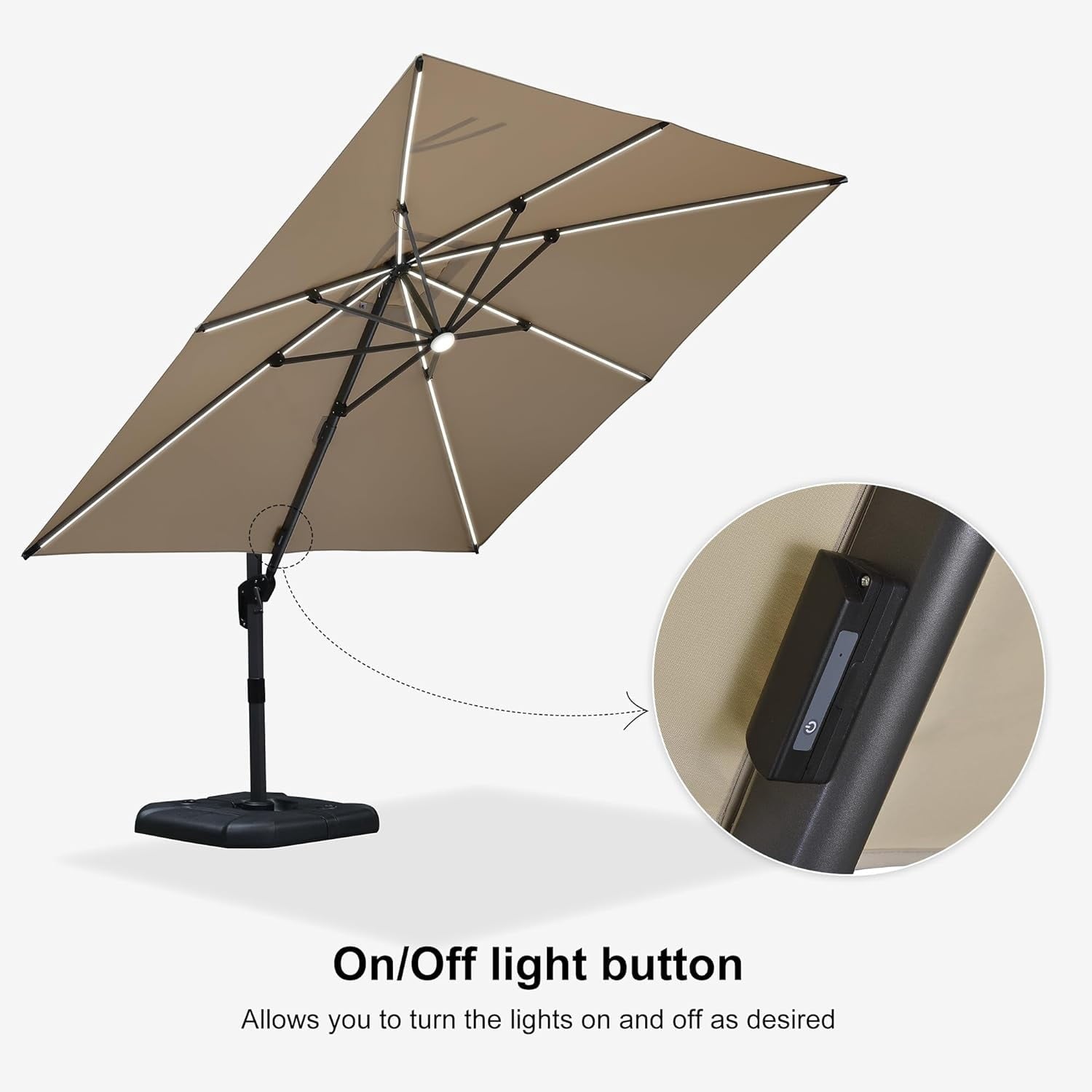PURPLE LEAF 10x10 Ft Cantilever Umbrella Square Outdoor Patio Umbrella Large Offset Hanging Umbrella Aluminum Umbrella with 360°Rotation Adjustable Garden Pool Umbrella,Gray