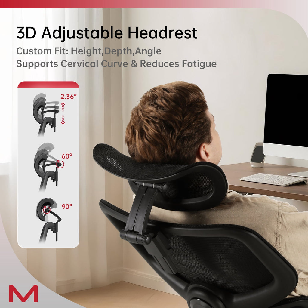 Professional  Ergonomic Mesh Office Chair with Dynamic Lumbar Support & 3D Headrest, Dual-Axis Armrests, 136° Recline, 300LBS