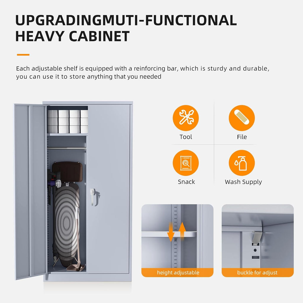 SUNCROWN Garage Storage Cabinets with Doors and Shelves, 72 Steel Tool Locking Cabinet, Metal Storage Cabinet for Home Office, Warehouse, School (White)