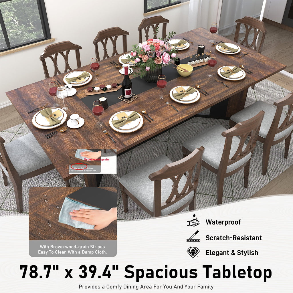 71 inch Large Rectangular Dining Table for 6-8 People, Dining Table with Marble-Color Wood Waterproof Tabletop and Adjustable Leg, 6ft Luxurious Family Dinner Table for Office Kitchen Living Room