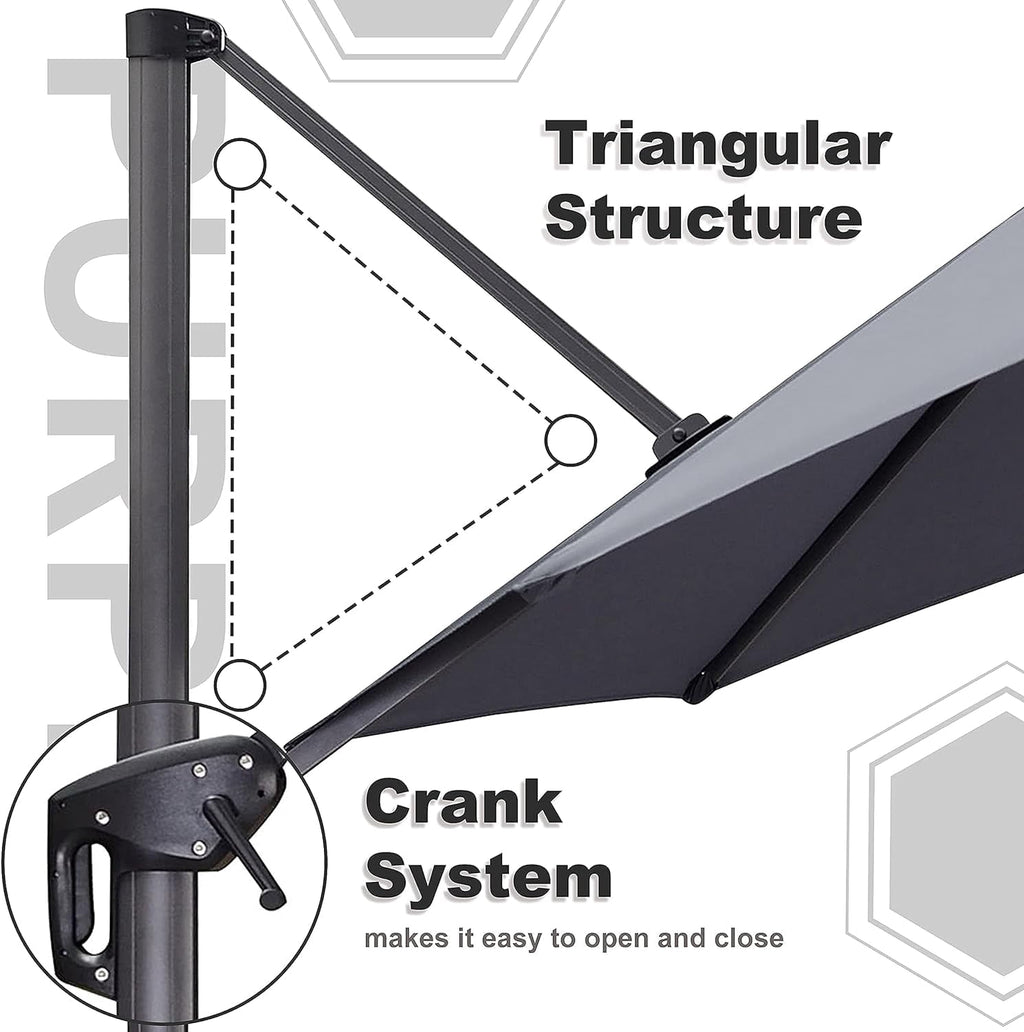 PURPLE LEAF 9x11.5 Ft Cantilever Umbrella Rectangle Outdoor Patio Umbrella Large Offset Hanging Umbrella Aluminum Umbrella with 360°Rotation Adjustable Garden Pool Umbrella,Turquoise Blue