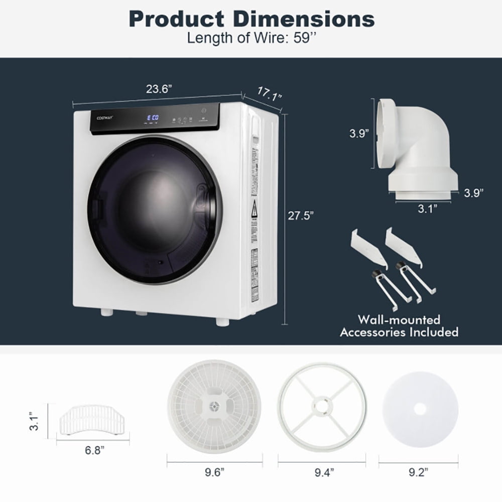 Spaco 2.6 Cu.ft Compact Clothes Dryer with Touch Panel and 2 Modes, Portable Dryer For Apartments, Home, Dorm