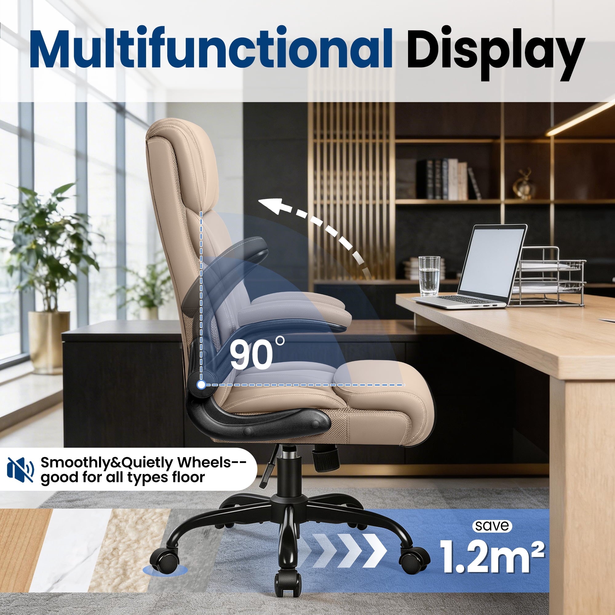 STACOO High Back Executive Office Chair 400lbs, Big and Tall Ergonomic Desk Chair with Lumbar Support & Flip-up Armrests, PU Leather Swivel Chair with Adjustable Height – Brown