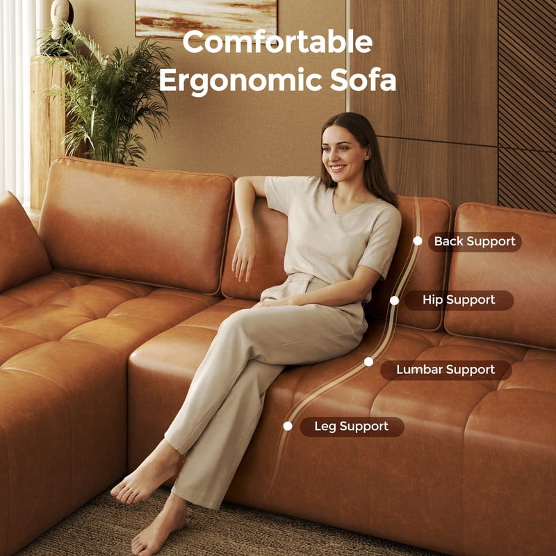 Patbrela 106 Sectional Couch for Living Room, L-Shaped Boneless Cloud Couch Corduroy Modern Sectional Sofa with Deep Seat and Thickened Cushion, No Assembly Required, Black