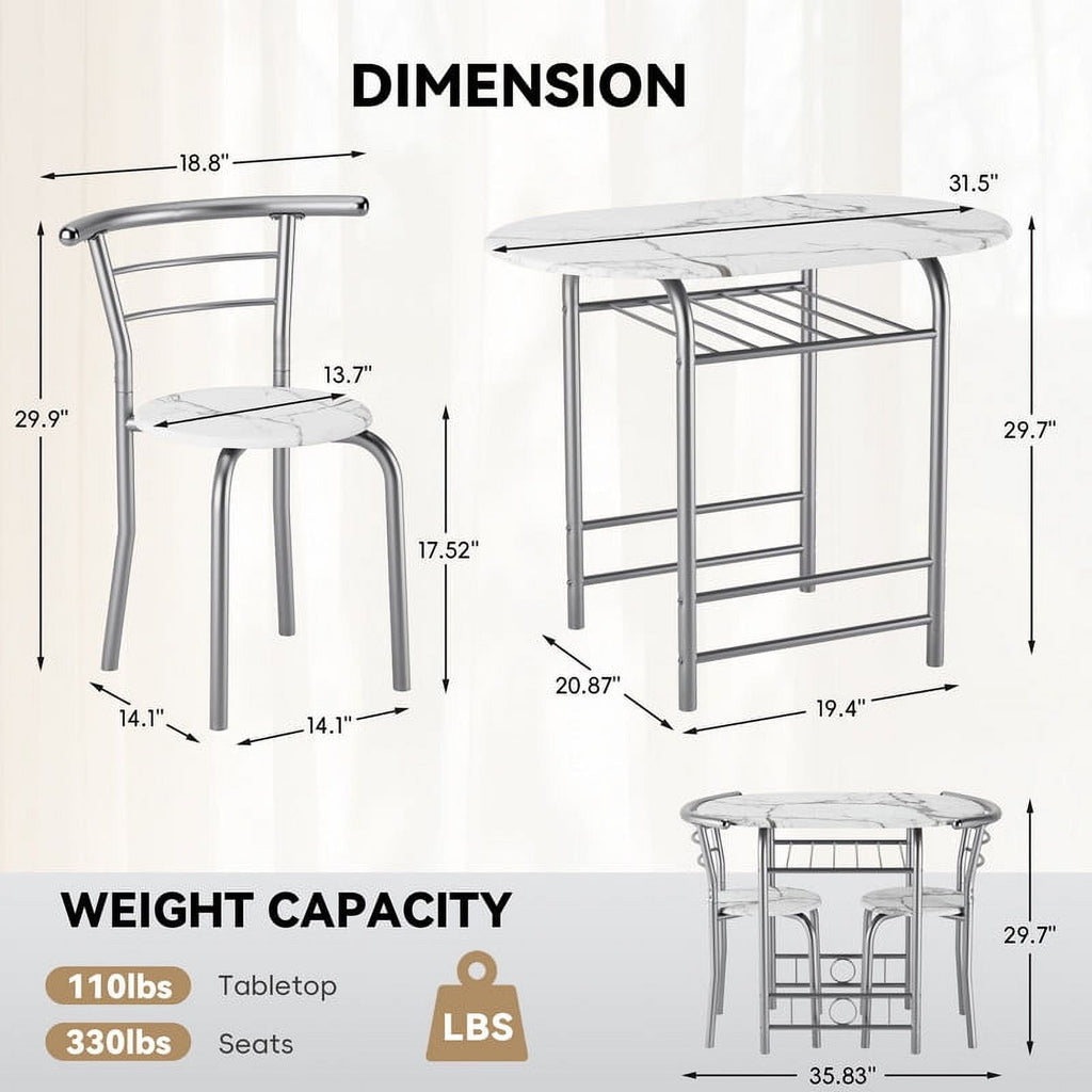 Homall 3 Piece Wood and Metal Dining Table Set, Small Dining Table for 2, Modern Dining Set for Living Room, Dining Room, Kitchen, Black